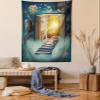 Ambesonne Fantasy Tapestry, Upstairs to Magic Book Forest Balloon Zebra Animal Butterflies, Wall Hanging for Bedroom Living Room Dorm Decor, 40" X 60", Teal Yellow view 1