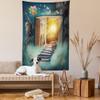 Ambesonne Fantasy Tapestry, Upstairs to Magic Book Forest Balloon Zebra Animal Butterflies, Wall Hanging for Bedroom Living Room Dorm Decor, 40" X 60", Teal Yellow view 2