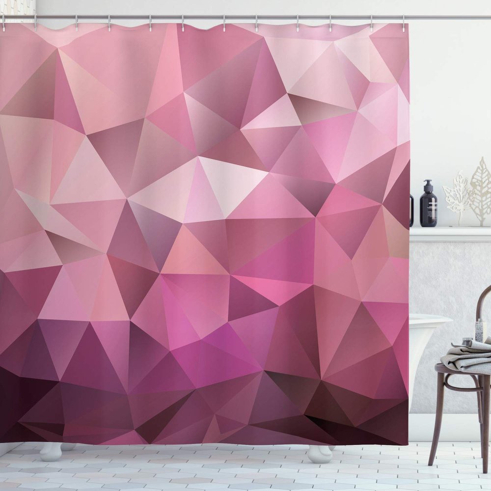 Ambesonne Abstract Shower Curtain, Triangle Style Entertainment Geometric Shapes Monochromic Illustration, Cloth Fabric Bathroom Decor Set with Hooks, 69" W x 84" L, Rose Dried Rose Pink