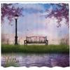 Ambesonne Nature Shower Curtain, Bench on Flowing River with Crescent Moon Lavender Trees and Grass Illustration, Cloth Fabric Bathroom Decor Set with Hooks, 69" W x 70" L, Purple Jade Green view 2