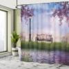 Ambesonne Nature Shower Curtain, Bench on Flowing River with Crescent Moon Lavender Trees and Grass Illustration, Cloth Fabric Bathroom Decor Set with Hooks, 69" W x 70" L, Purple Jade Green view 4