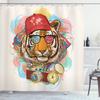 Ambesonne Animal Shower Curtain, Hipster Rapper Tiger Sunglasses Hat and Camera Artist Hippie Comic Print, Cloth Fabric Bathroom Decor Set with Hooks, 69" W x 84" L, Eggshell Multicolor view 1