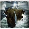 Ambesonne Lighthouse Shower Curtain, Island Rocks Stormy Sea Crashing Waves Full Moon Beams, Cloth Fabric Bathroom Decor Set with Hooks, 69" W x 75" L, Grey White Brown view 2