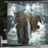 Ambesonne Lighthouse Shower Curtain, Island Rocks Stormy Sea Crashing Waves Full Moon Beams, Cloth Fabric Bathroom Decor Set with Hooks, 69" W x 75" L, Grey White Brown view 3