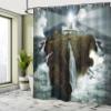 Ambesonne Lighthouse Shower Curtain, Island Rocks Stormy Sea Crashing Waves Full Moon Beams, Cloth Fabric Bathroom Decor Set with Hooks, 69" W x 75" L, Grey White Brown view 4