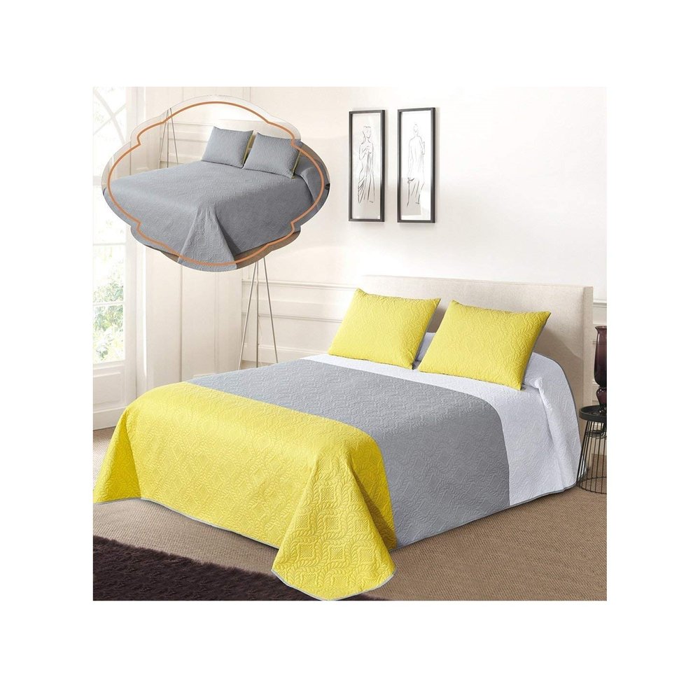 All American Collection Tri-Color Reversible Twin/Twin XL Oversized Bedspread and Pillow Sham Set | Mix and Match for New Looks!