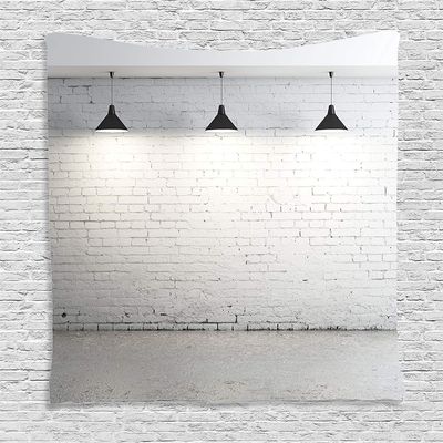 Ambesonne Abstract Tapestry, Brickwork Concrete Room with 3 Ceiling Lamps Modern Minimalistic Design, Wall Hanging for Bedroom Living Room Dorm Decor, 40" X 60", Black Grey