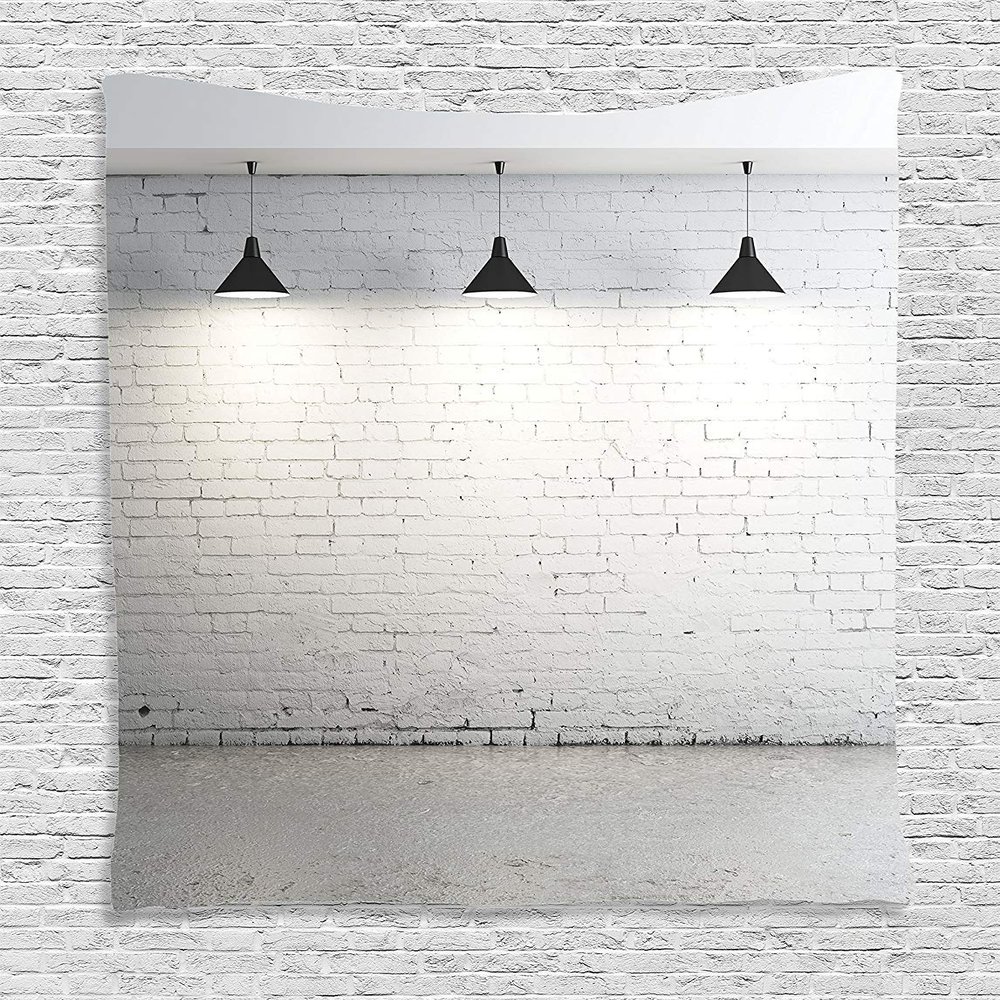 Ambesonne Abstract Tapestry, Brickwork Concrete Room with 3 Ceiling Lamps Modern Minimalistic Design, Wall Hanging for Bedroom Living Room Dorm Decor, 40" X 60", Black Grey
