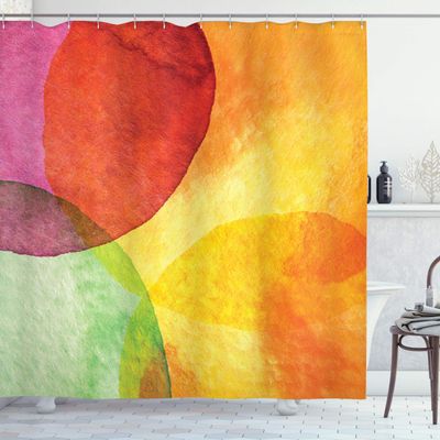 Ambesonne Abstract Shower Curtain, Abstract Watercolor Painted Paper Style in Modern Art Design Print, Cloth Fabric Bathroom Decor Set with Hooks, 69" W x 70" L, Yellow Orange Lime Green