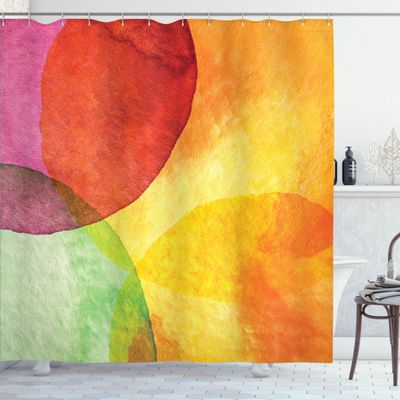 Ambesonne Abstract Shower Curtain, Abstract Watercolor Painted Paper Style in Modern Art Design Print, Cloth Fabric Bathroom Decor Set with Hooks, 69" W x 75" L, Yellow Orange Lime Green