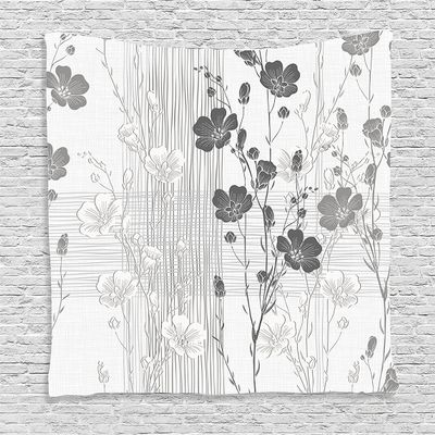 Ambesonne Flower Tapestry, Blooming Buds and Hibiscus Flowers with Simple Striped and Crossed Pattern Print, Wall Hanging for Bedroom Living Room Dorm, 60" X 80", Grey White