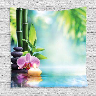 Ambesonne Spa Themed Tapestry, Branches Tranquil and Thoughtful Themed Water Pond Nature Inspirations Print, Wall Hanging for Bedroom Living Room Dorm Decor, 60" X 80", Blue Black