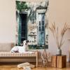 Ambesonne Rustic Tapestry, Doors of Old Rock House French Frame Details in Countryside European Past Theme, Wall Hanging for Bedroom Living Room Dorm Decor, 60" X 80", Teal Grey view 2