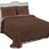 Collections Etc Calista Chenille Lightweight Bedspread with Fringe Border, Chocolate, King view 1