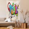 Ambesonne Music Tapestry, Illustration of Graffiti Style Lettering Headphones Hip Hop Theme on Beige Bricks, Wall Hanging for Bedroom Living Room Dorm Decor, 60" X 80", Tan Green view 2