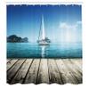 Ambesonne Nautical Shower Curtain, Yacht from Wooden Deck Horizon Serenity Seascape Leisure Aquatic Coastal Theme, Cloth Fabric Bathroom Decor Set with Hooks, 69" W x 75" L, Blue Brown view 2
