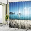 Ambesonne Nautical Shower Curtain, Yacht from Wooden Deck Horizon Serenity Seascape Leisure Aquatic Coastal Theme, Cloth Fabric Bathroom Decor Set with Hooks, 69" W x 75" L, Blue Brown view 4