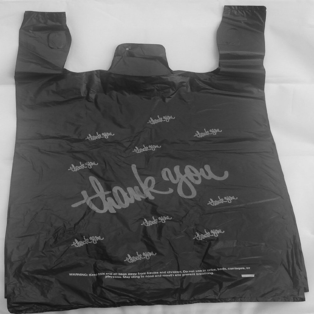 Black Thank You Platic T-shirt Bags (11.5 X 6.5 X 21-14mic) (700, Thank You Small)