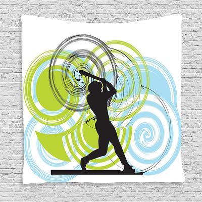 Ambesonne Baseball Tapestry, Baseball Player with Circles on His Bat Wild Pitch Fast Win Do It, Wall Hanging for Bedroom Living Room Dorm Decor, 60" X 80", Green Blue Black