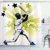 Ambesonne Baseball Shower Curtain, Pitcher Hits The Ball Fast Stars All Over The Bat Speed Strong Game Team Graphic, Cloth Fabric Bathroom Decor Set with Hooks, 69" W x 84" L, White Green view 1