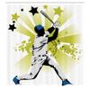 Ambesonne Baseball Shower Curtain, Pitcher Hits The Ball Fast Stars All Over The Bat Speed Strong Game Team Graphic, Cloth Fabric Bathroom Decor Set with Hooks, 69" W x 84" L, White Green view 2