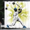 Ambesonne Baseball Shower Curtain, Pitcher Hits The Ball Fast Stars All Over The Bat Speed Strong Game Team Graphic, Cloth Fabric Bathroom Decor Set with Hooks, 69" W x 84" L, White Green view 3