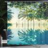 Ambesonne Landscape Shower Curtain, A Pool with Palm Trees on The Surface Region and Hot Spot Climate on Earth Nature Scenery Theme, Fabric Bathroom Decor Set with Hooks, 69" W x 75" L, Blue Green view 3