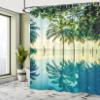Ambesonne Landscape Shower Curtain, A Pool with Palm Trees on The Surface Region and Hot Spot Climate on Earth Nature Scenery Theme, Fabric Bathroom Decor Set with Hooks, 69" W x 75" L, Blue Green view 4