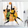 Ambesonne Basketball Shower Curtain, Image of 2 Basketball Players in a Heated Game Rings Stars in The Background, Cloth Fabric Bathroom Decor Set with Hooks, 69" W x 84" L, Orange Green view 1