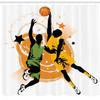 Ambesonne Basketball Shower Curtain, Image of 2 Basketball Players in a Heated Game Rings Stars in The Background, Cloth Fabric Bathroom Decor Set with Hooks, 69" W x 84" L, Orange Green view 2