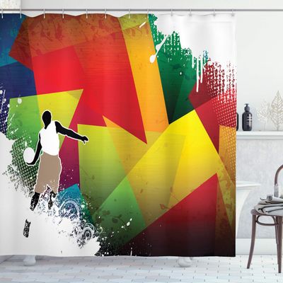 Ambesonne Basketball Shower Curtain, Sports Jump Background Geometrical Shapes Paint Splashes Modern Art, Cloth Fabric Bathroom Decor Set with Hooks, 69" W x 84" L, Vermilion White Multicolor