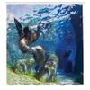 Ambesonne Sea Animals Shower Curtain, Playful California Sea Lions Swimming in Clear Water Undersea World Theme, Cloth Fabric Bathroom Decor Set with Hooks, 69" W x 70" L, Navy Blue Lime view 2