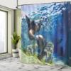 Ambesonne Sea Animals Shower Curtain, Playful California Sea Lions Swimming in Clear Water Undersea World Theme, Cloth Fabric Bathroom Decor Set with Hooks, 69" W x 70" L, Navy Blue Lime view 4