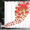Ambesonne Asian Shower Curtain, Oval Shaped Folkloric Motif Flying Balloon Like Circle Form Illustration, Cloth Fabric Bathroom Decor Set with Hooks, 69" W x 84" L, Vermilion and Mustard view 3