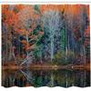 Ambesonne Leaves Shower Curtain, Forest with Tree Reflections Over The Lake Rural Forest Scenic Nature Concept, Cloth Fabric Bathroom Decor Set with Hooks, 69" W x 84" L, Red Brown view 2