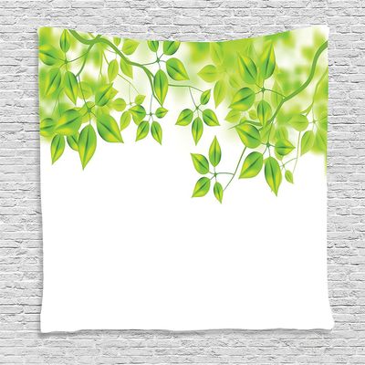 Ambesonne Leaves Tapestry, Freshening Background Vibrant Leafage in Spring Flourishing Open up Plant Theme, Wall Hanging for Bedroom Living Room Dorm Decor, 60" X 80", Green White