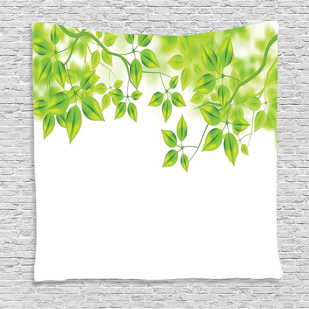 Ambesonne Leaves Tapestry, Freshening Background Vibrant Leafage in Spring Flourishing Open up Plant Theme, Wall Hanging for Bedroom Living Room Dorm Decor, 60" X 80", Green White