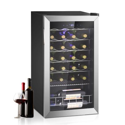 Smad Wine Fridge Freestanding, 28 Bottle Compressor Wine Cooler Refrigerator for Home with Digital Thermostat and Glass Door, Stainless Steel