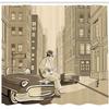 Ambesonne Jazz Music Shower Curtain, Illustration of a Guitarist in an Old Street of New York Buildings Music Cityscape, Cloth Fabric Bathroom Decor Set with Hooks, 69" W x 70" L, Beige view 2