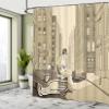 Ambesonne Jazz Music Shower Curtain, Illustration of a Guitarist in an Old Street of New York Buildings Music Cityscape, Cloth Fabric Bathroom Decor Set with Hooks, 69" W x 70" L, Beige view 4