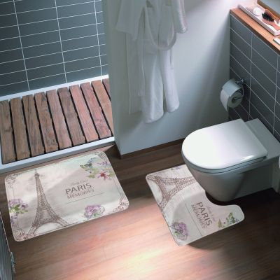 Amagical Paris Eiffel Tower Mat Set Toilet Mat Set Non Slip Bathroom Carpet Rug (4)