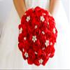 Ivory, Blue, Coral, T BlueRed Rose Flower Bridal Brooch Bouquet Wedding Bride 's Jewelry Crystal Pearl Rhinestone Cloth Fabric Bouquets (red) view 1