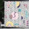 Ambesonne 90s Shower Curtain, Geometric Pattern in Retro Style Round Half Moon Triangle Shapes Art, Cloth Fabric Bathroom Decor Set with Hooks, 69" W x 70" L, Navy Yellow Pink view 3