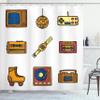 Ambesonne 90s Shower Curtain, Cartoon Illustration with Old Fashioned Technology Lifestyle Theme Nostalgic Art, Cloth Fabric Bathroom Decor Set with Hooks, 69" W x 70" L, Mustard Navy view 1