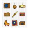 Ambesonne 90s Shower Curtain, Cartoon Illustration with Old Fashioned Technology Lifestyle Theme Nostalgic Art, Cloth Fabric Bathroom Decor Set with Hooks, 69" W x 70" L, Mustard Navy view 2