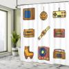 Ambesonne 90s Shower Curtain, Cartoon Illustration with Old Fashioned Technology Lifestyle Theme Nostalgic Art, Cloth Fabric Bathroom Decor Set with Hooks, 69" W x 70" L, Mustard Navy view 4