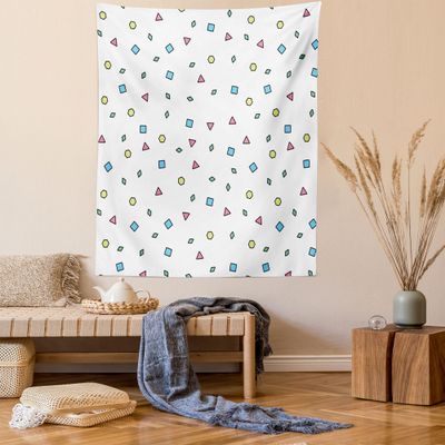 Ambesonne 90s Tapestry, Colorful Mosaic Pattern with Geometric Shapes in Memphis Style Doodle Print, Wall Hanging for Bedroom Living Room Dorm Decor, 40" X 60", Blue Green