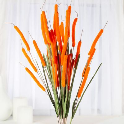 Factory Direct Craft Group of 12 Colorful Orange Artificial Cattails for Arranging, Crafting and Embellishing
