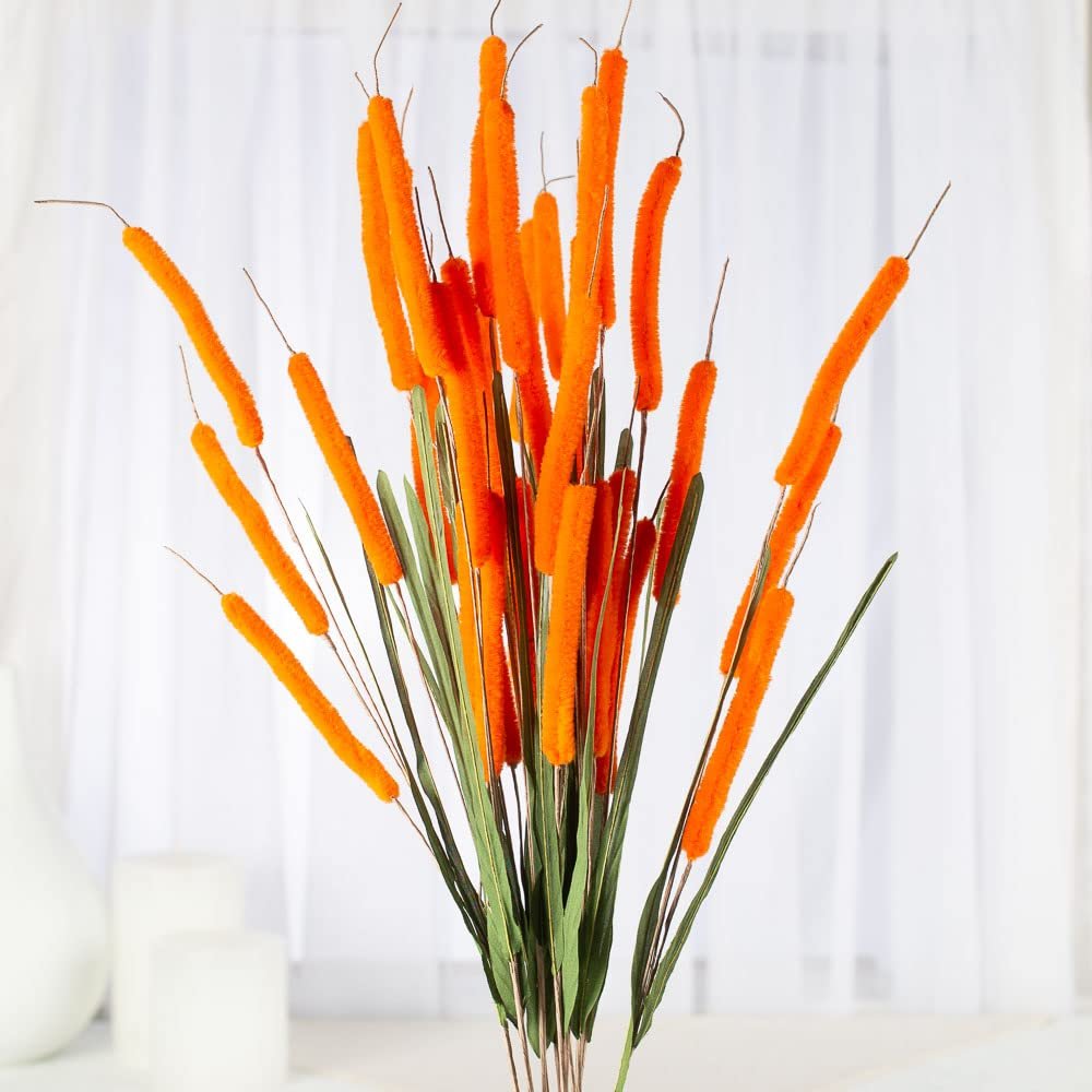 Factory Direct Craft Group of 12 Colorful Orange Artificial Cattails for Arranging, Crafting and Embellishing