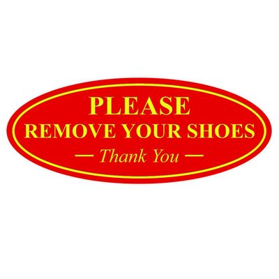 All Quality Oval Please Remove Your Shoes Thank You Sign - Durable Material | Easy Installation | Help Keep Floors Clean - Red/Yellow - Large (1 Pack)